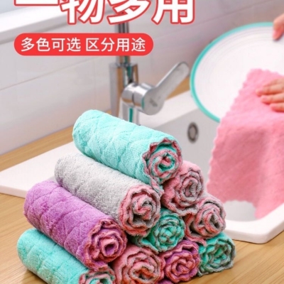 Factory Direct Sales Coral Velvet Rag Dishcloth to Clean a Table Thickened Absorbent Household Cleaning