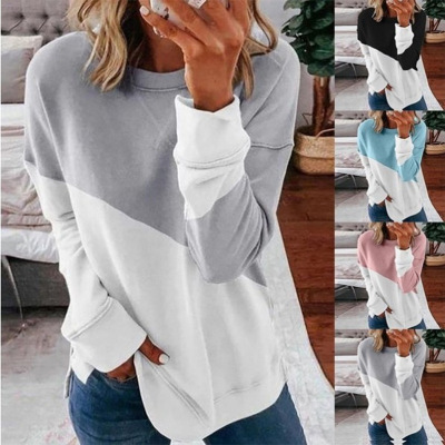 Foreign Trade European and American Foreign Trade Cross-Border Women's Clothing Popular Products Color Matching Crisscross Neckline round Neck Contrast Color Long Sleeve Knitted Sweater