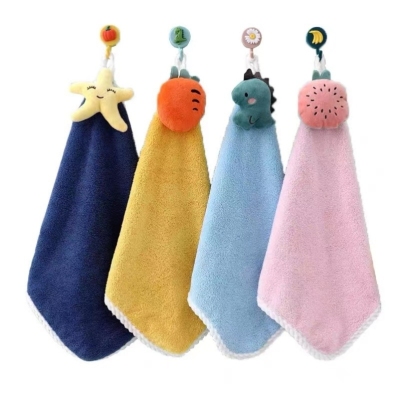 Hand Towel Square Scarf Cute Hanging Coral Fleece Small Tower Children's Handkerchief