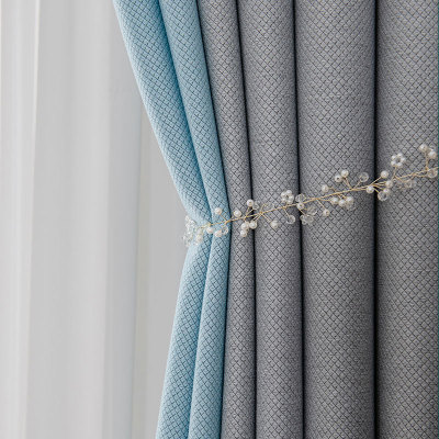 Modern Minimalist Ribeni Color Matching Diamond Plaid Shading Curtain Living Room Bedroom Bay Window Curtain Finished Product