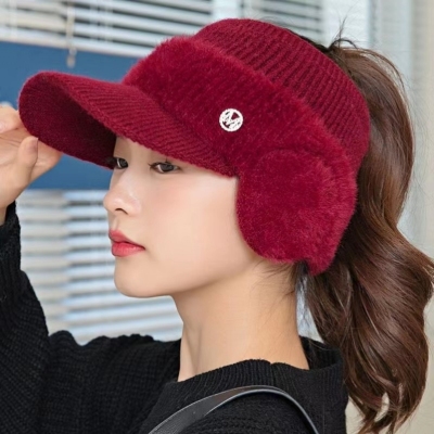 2022 Ear Protection Topless Hat Women's Autumn and Winter New Fashion Running Sports Cap Windproof Thickening Warm Cycling Knitted Hat