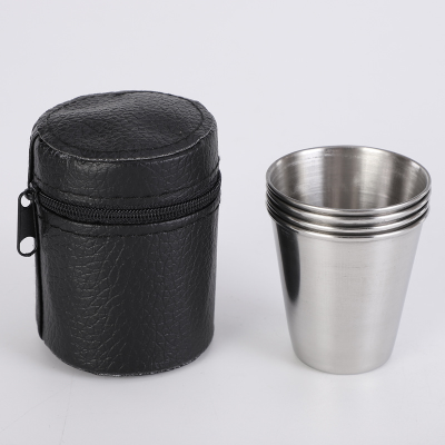 Thickened Outdoor Cup 70ml Thickened Stainless Steel Wine Glass Portable Outdoor Spirits Tass 4 Cups Cup Cover