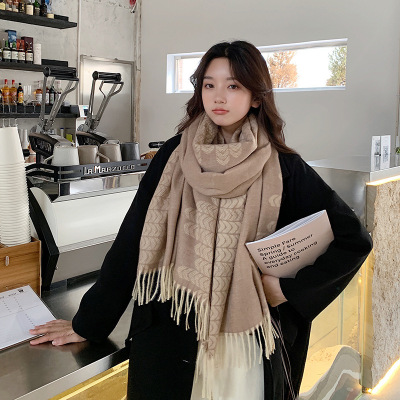 2021 Autumn and Winter New Korean Style Arrow Pattern All-Matching Women's Thick Warm Fashion Tassel Cashmere Shawl