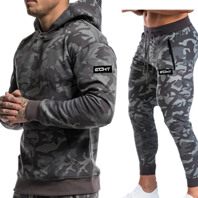 Foreign Trade Men's Clothing Fitness Suit Outdoor Sweaters Menswear Sport Running Training Camouflage Suit Two-Piece Set