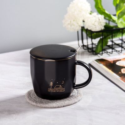 Individual Porcelain Mug with Cover Spoon Creative Cup Household Coffee Cup Men's and Women's Tea Cups for Couple Breakfast Drinking Cup