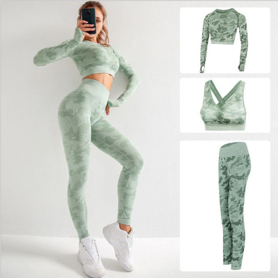 Foreign Trade Women's Clothing Seamless Camouflage Printed Yoga Clothes Sportswear Suit Foreign Trade Women's Quick-Drying Exercise Workout Clothes
