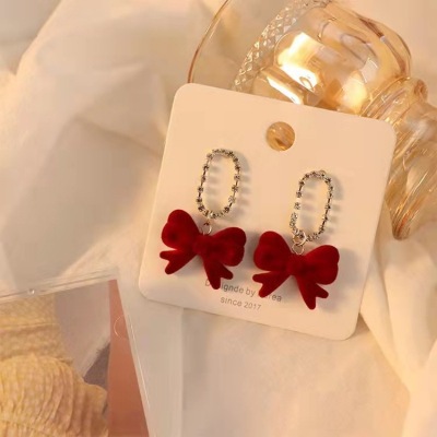 New Colorful Bow Sterling Silver Needle Korean Style Niche Design High-Grade Earrings