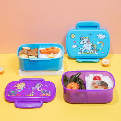 Children's Snack Lunch Box Crisper Cartoon Princess Kids Lunch Box Foreign Trade Lunch Box Compartment Fruit Bento Box with Spoon