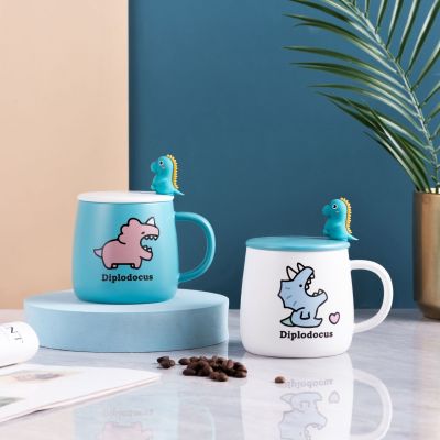 Dinosaur Ceramic Cup Large-Capacity Water Cup Mug Simple Couple Cup With Cover Spoon Coffee Cup Milk Cup Tea Cup