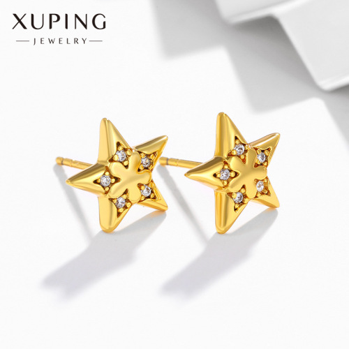 Xuping Jewelry Alloy Inlaid Zirconium Pentagram Stud Earrings Niche Design Earrings Korean Fashion XINGX Earrings for Women