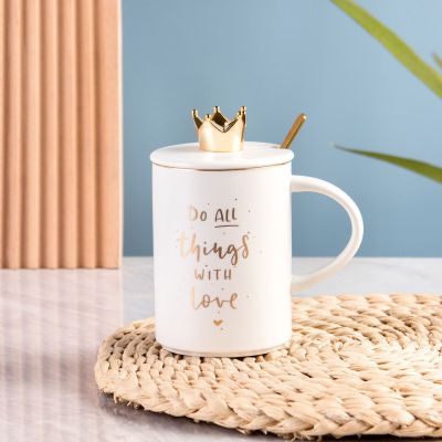 Cup Creative Personalized Trend Ceramic Tea Cup Household Mug with Cover Spoon Cute Crown Coffee Cup