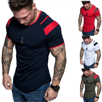 Foreign Trade Men's Clothing Casual Sports T-shirt Men's Shirt Sparkling Style T-shirt Crew Neck Cotton Solid Color Short-Sleeved Shirt