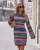 Foreign Trade Women's Clothing Foreign Trade Cross-Border Hollow out Stitching Long Knitted Dress Crochet Rainbow Knitted Dress