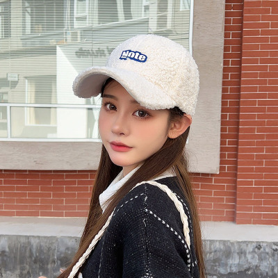 Lamb Wool Hat Female Autumn and Winter Korean Style Fashionable Student All-Matching Peaked Cap Ins Internet Celebrity Thickened Warm Baseball Cap