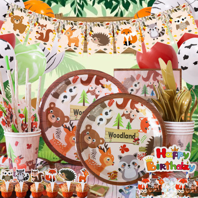 Spot Forest Animal Jungle Fox Birthday Party Tableware Paper Pallet Paper Cup Tissue Zoo Decoration Supplies