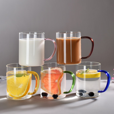 Creative Color Handle Large Capacity Borosilicate Glass Water Cup Thickened Heat-Resistant Transparent Glass Coffee Milk Tea Yogurt Cup