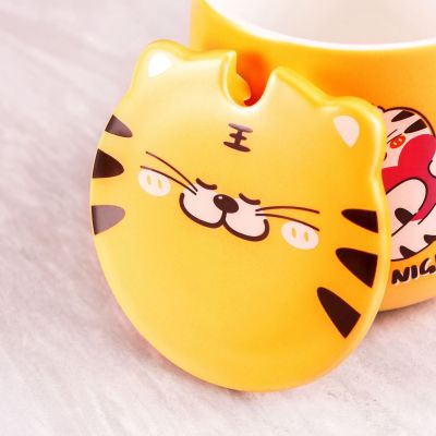 Customized Mug Tiger Year Cartoon Creative Porcelain Cup Customizable Logo with Cover with Spoon Gift Cup