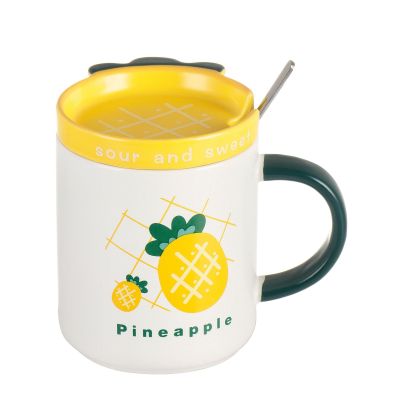 Pineapple Mug with Cover Spoon Cup Female Office Water Cup Female Cute Ceramic Cup Cup with Lid and Spoon