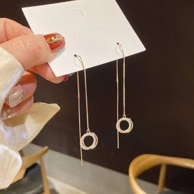 2022 New Fashion Long Circle Hanging Earrings Korean Style Temperamental Minority Design Versatile High-Grade Earrings