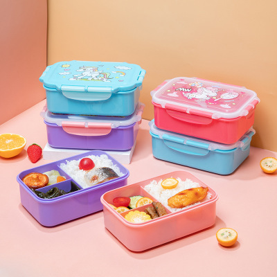 Cute Cartoon Children's Lunch Box Children's Lunch Box Lunch Box Student Four Buttons Portable Seal Plastic Lunch Box with Spoon