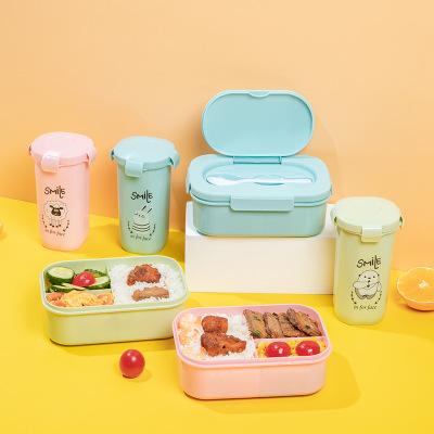 Tiannuo Children's Lunch Box Set with Water Cup Children Portable Compartment Sanitary Lunch Box Lunch Box Cartoon Bento Box with Spoon