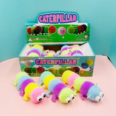 Stall New Exotic Decompression Flash Five-Section Caterpillar Squeezing Toy Convex Eye Caterpillar Lala Le Decompression Toy