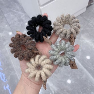 Autumn and Winter New Wool Texture Smiley Face Labeling Phone Line Hair Ring Fashion Simple Hair Ring Hair Tie Rubber Band Headdress