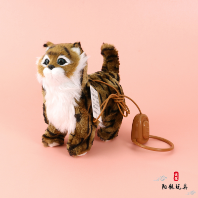 Children's Electric Plush Toy Cat Walking Rope Music Simulation Cat Handmade Crafts Simulation Animal Model