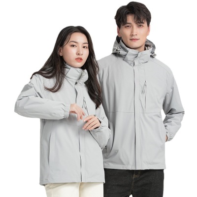 Shell Jacket Three-in-One Fleece Shell Jacket Warm Waterproof Windproof Two-Piece Set Outdoor Clothes Group Purchase Printed Log New