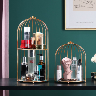 INS Simple Iron Birdcage Storage Rack Desktop Cosmetics Storage Rack Skin Care Products Display Storage Double-Layer Shelf