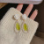 French Retro Green Opal Stone Ear Studs Elegant Pearl Camellia Rose Water Drop Earrings Female Flower Ear Rings