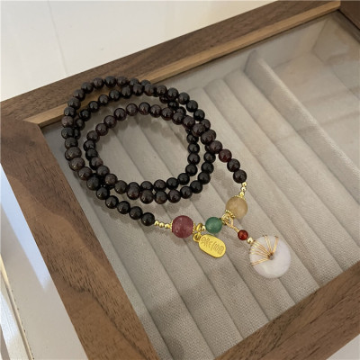 Garnet Peace Buckle Multi-Layer Bracelet Necklace Dual-Use New Chinese National Fashion Retro Clavicle Chain for Women
