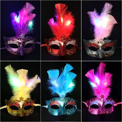 Halloween Luminous Fluff Fiber Mask Ball Led Feather Mask Hot Selling Children's Toys Wholesale