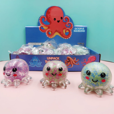 Cross-Border Hot Selling Marine Animal Flash Foam Octopus Octopus Compressable Musical Toy Stall Toy