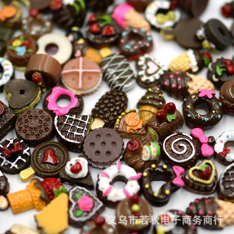 黑色系混款蛋糕巧克力冰淇淋树脂配件diy奶油胶手机壳 发饰配件