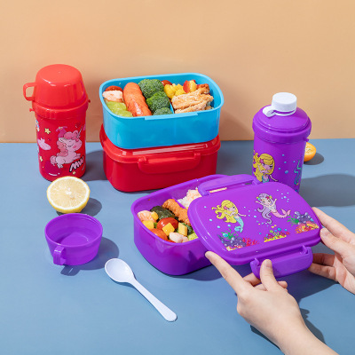 Plastic Children's Lunch Box Cartoon Suit Primary School Student Lunch Box Compartment Sealed Lunch Box Plastic Children Lunch Box