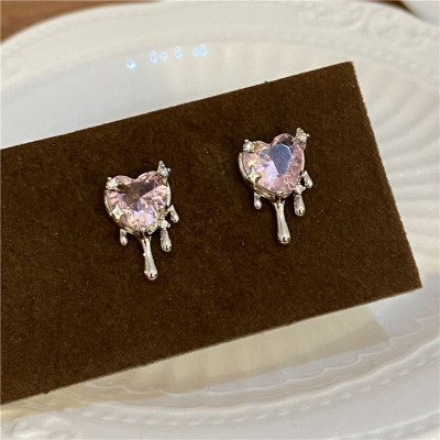 Earrings for Women Special-Interest Design Sweet Cool Pink Zirconium Lovely High-Grade Earrings Hip-Hop Girl Earrings