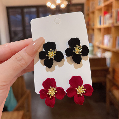 Plush Flower Earrings for Women Ins Trendy All-Matching Graceful Personalized Flocking Earrings Earrings Wholesale