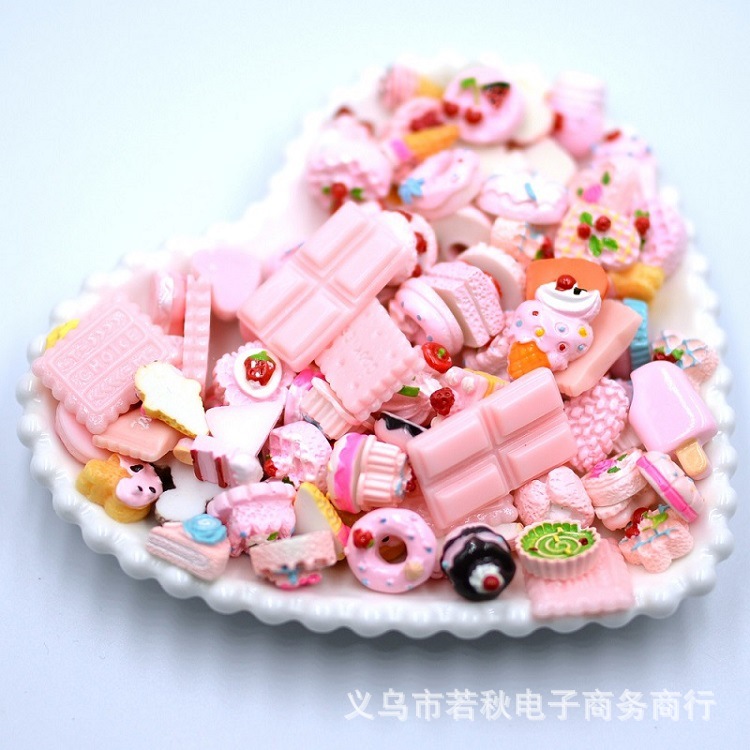 粉色系混款蛋糕冰淇淋甜甜圈树脂配件diy奶油胶手机壳 发饰配件