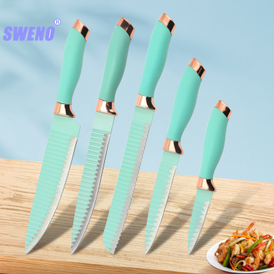 Stainless Steel Paint Knife Kitchen Knife Set Double-Sided Rose Gold Double Electroplating Head Plastic Handle Wave Pattern Knife Set