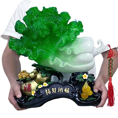 Resin Crafts Factory Direct Sales Imitation Jade Cabbage Living Room Wine Cabinet Domestic Ornaments Crafts Opening Gift