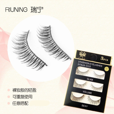 False Eyelashes 3D Chemical Fiber Stereo Three Pairs 3D-52 Slim Model Eyelash Natural Nude Makeup Soft