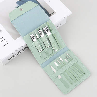 Folding Bag 12-Piece Set Manicure Implement Manufacturers Portable Manicure Nail Clippers Set Matcha Green Nail Scissor Set