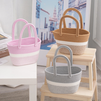 Trendy Women's Bags Cotton String Hand-Carrying Knitting Bag Mixed Color Stripe Shopping Bag Buy Dish Basket Baby Diaper Bag