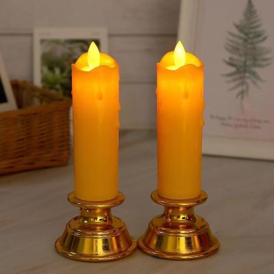 LED Electronic Pole Candle with Stand Base Swing Tears Candle Smokeless Simulation Plastic Candlestick Spring Festival Home Buddha Worshiping Lamp