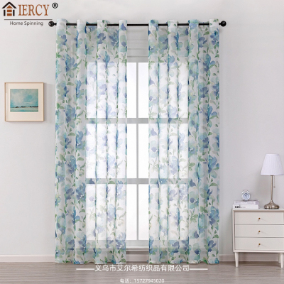 Elxi Curtain New Classical Flower in Ink Window Screen Factory Direct Sales Window Screen Shading Curtain