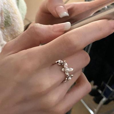 Luxury Fashion Argent Pur Pearl Flower Ring Female Design Niche High Sense Index Finger Ring Adjustable Temperament