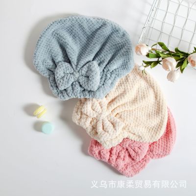 Factory Direct Sales Korean Coral Fleece Super Water-Absorbing and Quick-Drying Pineapple Plaid Hair-Drying Cap Microfiber Net Red Shower Cap