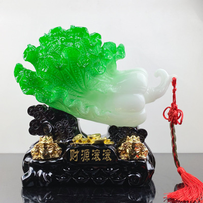 Resin Crafts New Financial Resources Rolling Imitation Jade Cabbage Opening Gift Home Ornaments Wholesale Factory Direct Sales