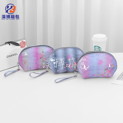 INS Japanese and Korean Lovely Fancy Flocking Love Hand-Held Cosmetic Bag Transparent Travel Storage Bag Portable Lipstick Pack Wholesale